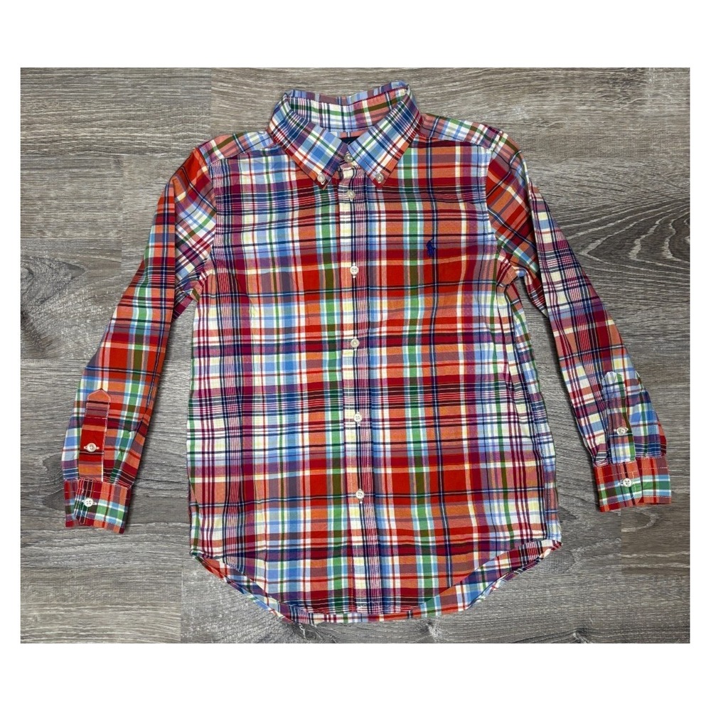 Ralph Lauren Kids Plaid Button Down Shirt Size 6 Multi Color Cotton Long Sleeve